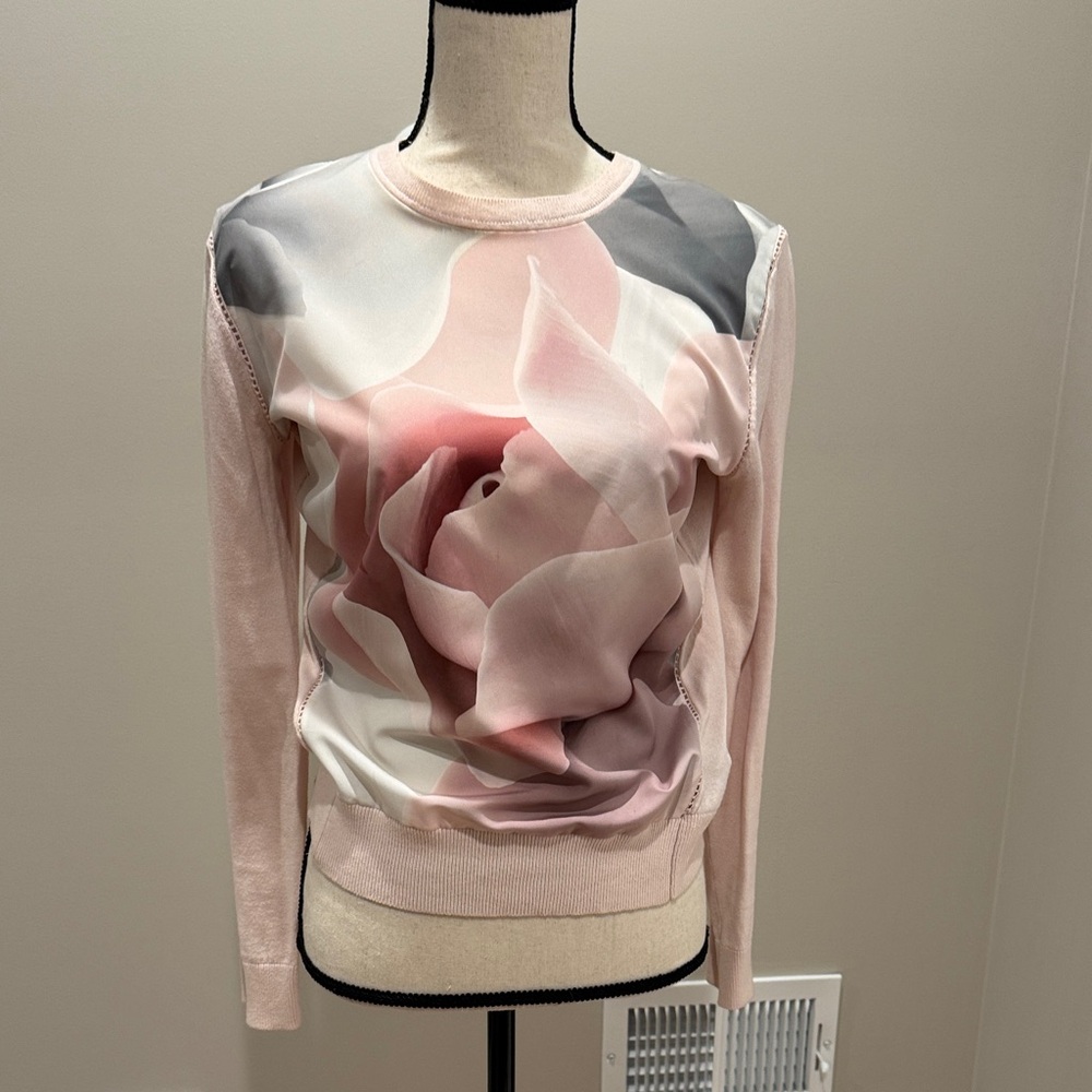 Ted Baker London Pink and Gray Floral Long Sleeve Top